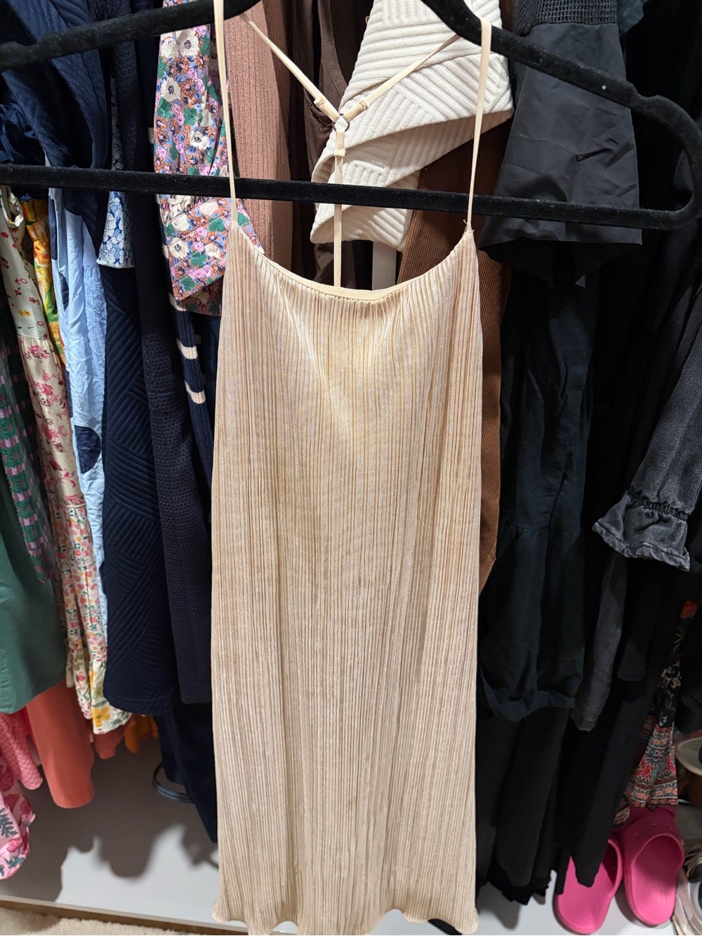 Lush Champagne Ribbed Slip Dress